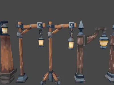 Stylized Fantasy Exterior Lamps Low-poly 3D model