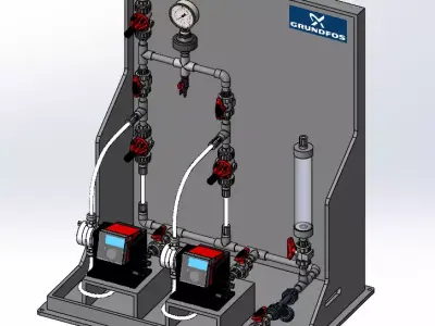Grundfos DDA Pump Duplex Chemical Dosing Skid System 3D model
