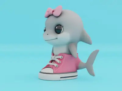 Baby Tralalero Tralala Girl Pink Italian brainrot Character Low-poly 3D model