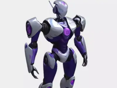 Futuristic Purple Silver Robot Character Low-poly 3D model