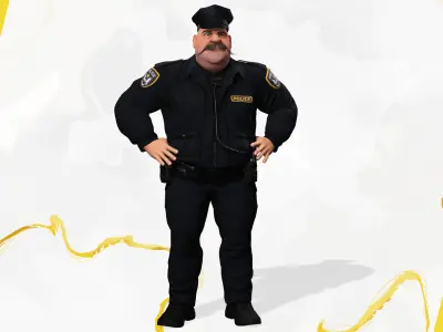 Stylized Cartoon Police Chief Rigged Fat Cop Low-poly 3D model