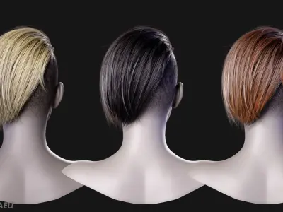Real Time Hair Card Female Hairstyle part 07 Low-poly 3D model
