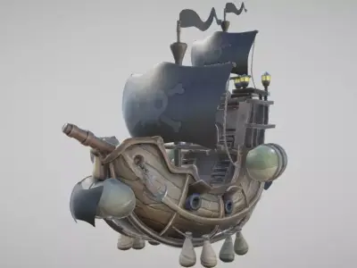 Flying Pirate Ship Low-poly 3D model