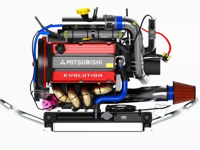 4G63T Evolution Inline 4 Engine Low-poly 3D model