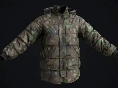 Military winter jacket Low-poly 3D model