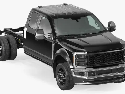 Long Cab Pickup Chassis Cab Black Rigged 3D model