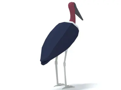 Low Poly Cartoon Marabou Stork Low-poly 3D model