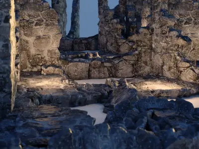 Old castle wall part F Low-poly 3D model