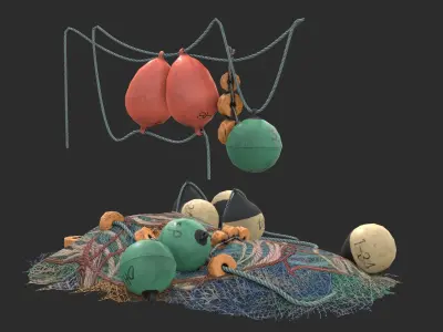 Fishing Buoys and Nets Low-poly 3D model