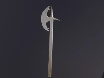 poleaxe halberd with procedural Scratched metal material Low-poly 3D model