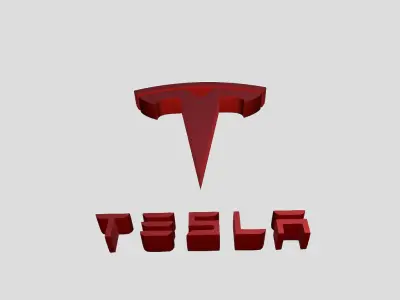 Tesla 3D Logo Design Realistic Red texture Low-poly 3D model