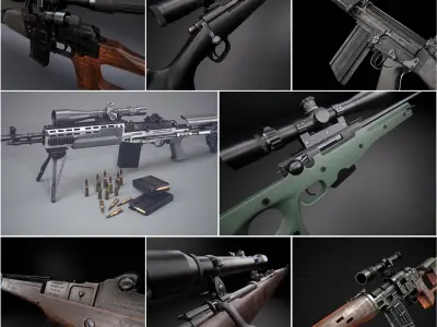 Modern AAA Mega all in one 30 weapons pack Game-Ready PBR Low-poly 3D model