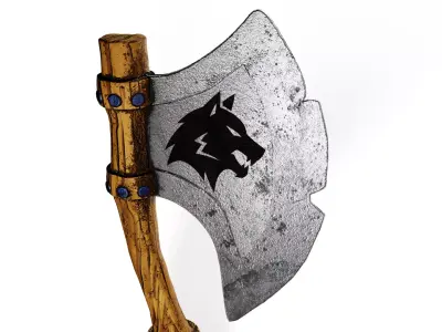 Stylized Wolf Embossed Axe Game Ready Model Low-poly 3D model