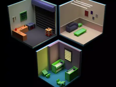 rooms in isometric city Low-poly 3D model
