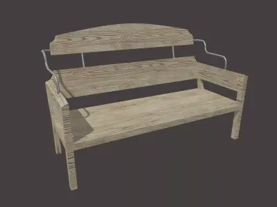 Low Poly White Wood Bench Low-poly 3D model
