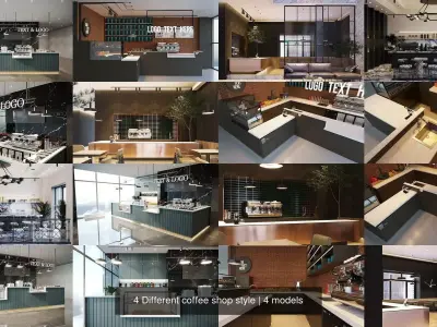4 Different coffee shop style 3D Model Collection