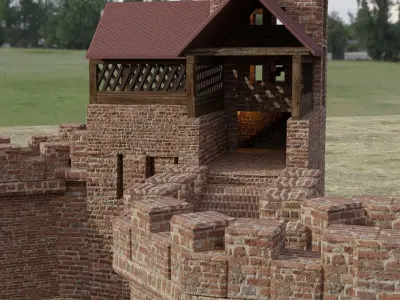 Castle Wall and village pack with interior Low-poly 3D model