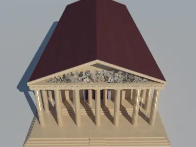 The Parthenon greek temple with columns and roof Low-poly 3D model