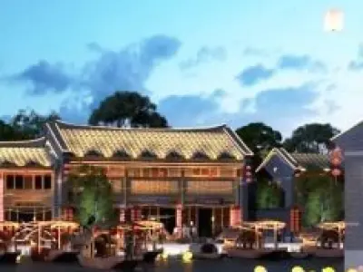 town Chinese style commercial residential buildings 3D model