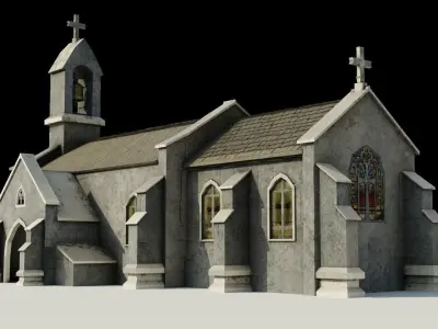 Medieval Church Furnished Low-poly 3D model