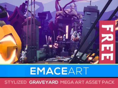 Free NecroPoly Graveyard Halloween Exterior Kit Free low-poly 3D model