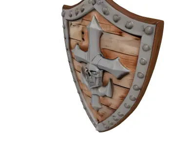 Broken Wooden Shield with Iron Rivets 3D model