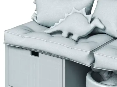 Decorative pillow set for childrens room with dinosaur 3D model