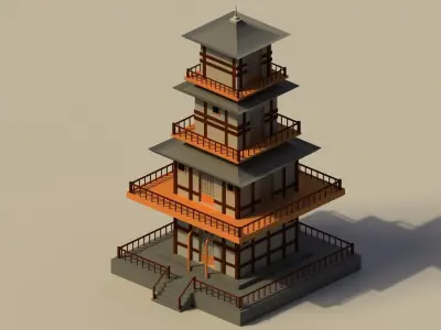 Low Poly Japanese Pagoda Low-poly 3D model