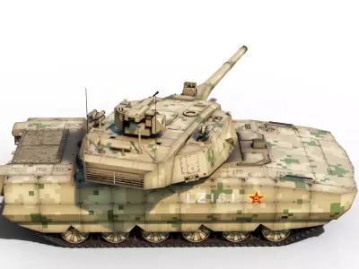4 coatings of PLA Army ZTZ100 MBT Type 100 main battle tank 3D model