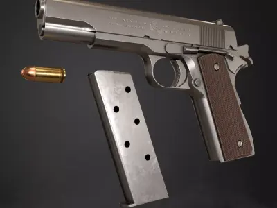 Colt 1911 pistol in 3 types Low-poly 3D model