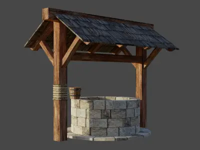 Low Poly Medieval Well Low-poly 3D model