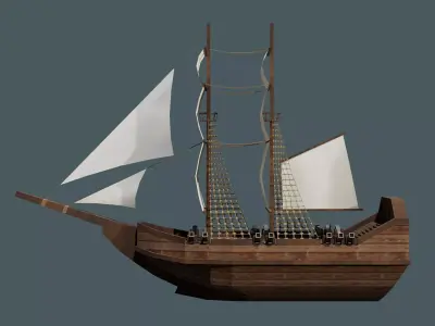 Old Boat Low-poly 3D model 4