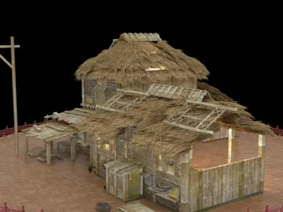 Chinese ancient cottage  house  3D model
