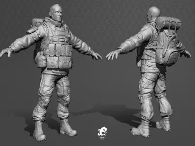 Soldier with backpack 3D model