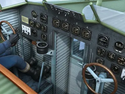 TB-3 russian biplane with propellers flying in sky 3D model