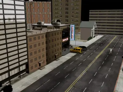 Created small city with animations and characters  Free 3D model