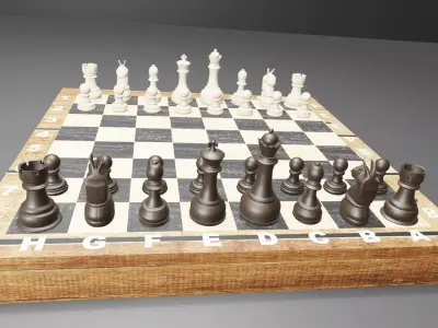 Tablero de Ajedrez con sus piezas 3D model