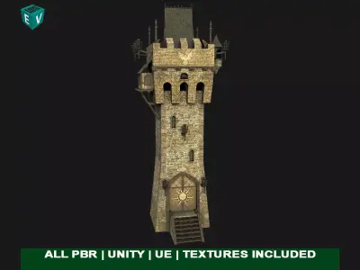  Old Castle Watch Tower 01 All PBR Unity UE Textures Included Low-poly 3D model