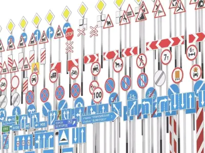 Road Signs FULL Set Low-poly 3D model