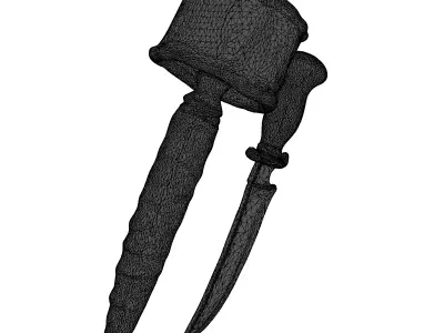 Damascus Hunting Knife Woven Scabbard 3D model