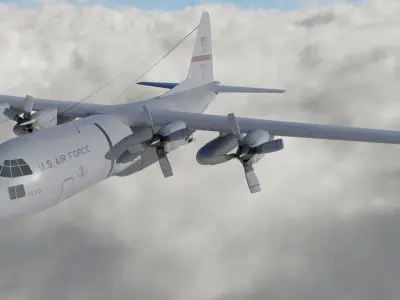 Military C-130 Cargo Transport Plane Low-poly 3D model