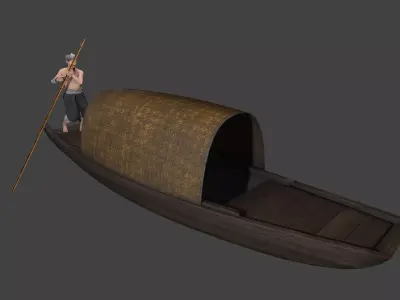 Chinese Boat man Low-poly 3D model