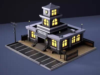 Stylized Police Station Low-poly 3D model