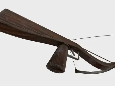 Low Poly PBR Crossbow wooden with metal handle Low-poly 3D model