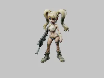 Blonde Twintailed Mercenary Girl Free low-poly 3D model