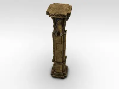 Low poly stone column pillar with lions Low-poly 3D model