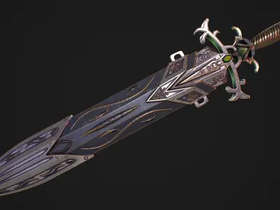 Fantasy Sword 29 With Scabbard 3D Model Low-poly 3D model
