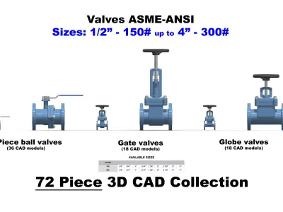 ASME-ANSI Valves Collection - Ball-Gate-Globe valves 3D model