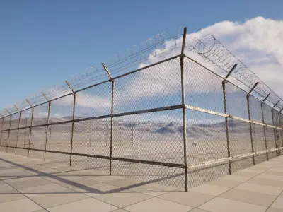 Modular Mesh Fence with Barbed Wire Low-poly 3D model