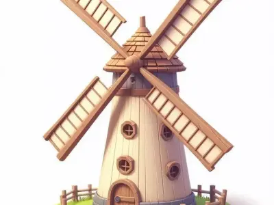 Cartoon Windmill 3D Whimsical Wooden Structure Low-poly 3D model